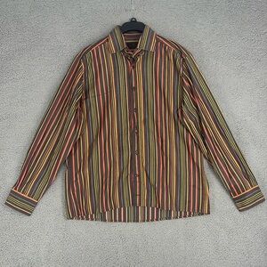 ETRO Milano multi colored striped button up long sleeve shirt men’s 43  Italian